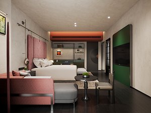 3D model Art Style Hotel Guest Room Interior 3D Model