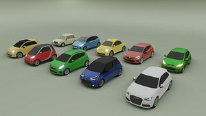 collection of 10 low poly mini cars