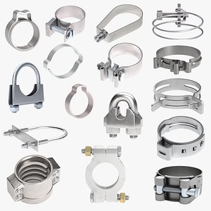 3D 16 clamps for pipes, hoses, cables and exhausts. model