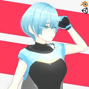3D Futuristic Blue Hair Anime Girl