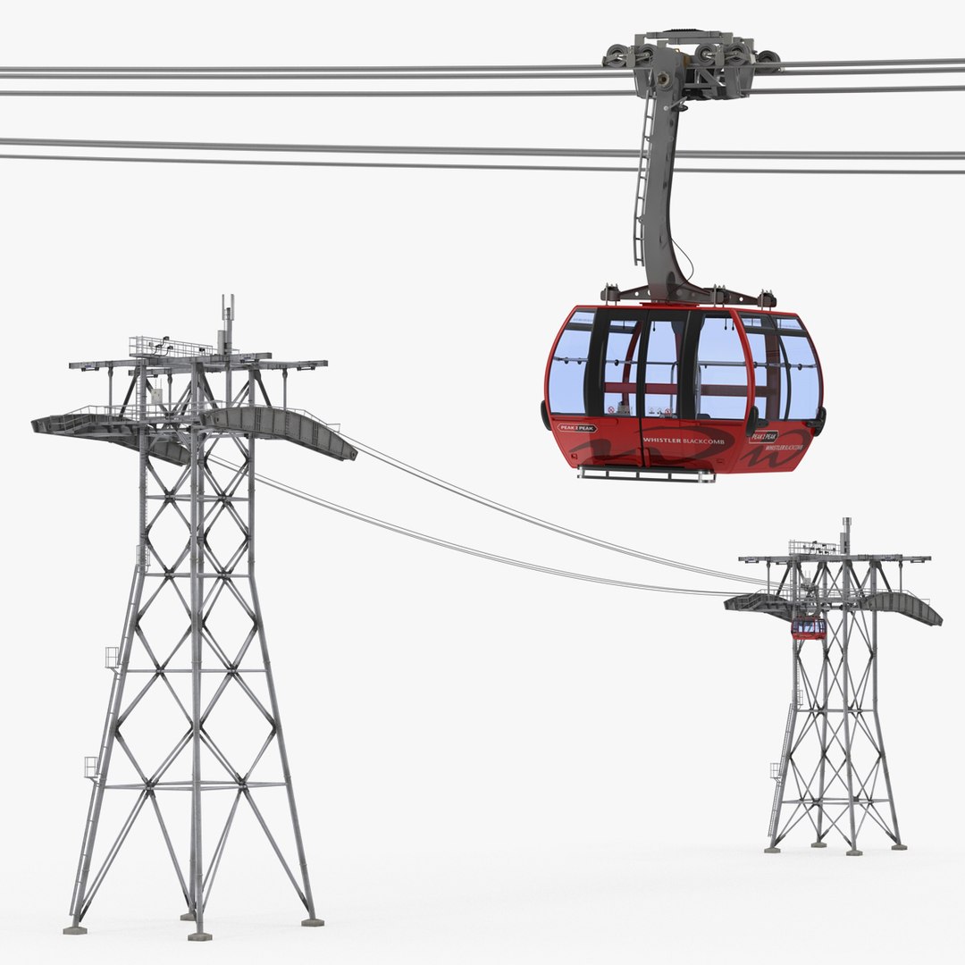 Peak 2 Peak Gondola Lift Cabin Towers 3D model preview