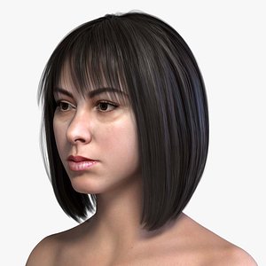 Realistic Brown Black Bob Hair with Bangs 3D Model 3D model