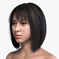 Realistic Brown Black Bob Hair with Bangs 3D Model