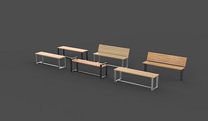 wooden benches 3D model 3D model