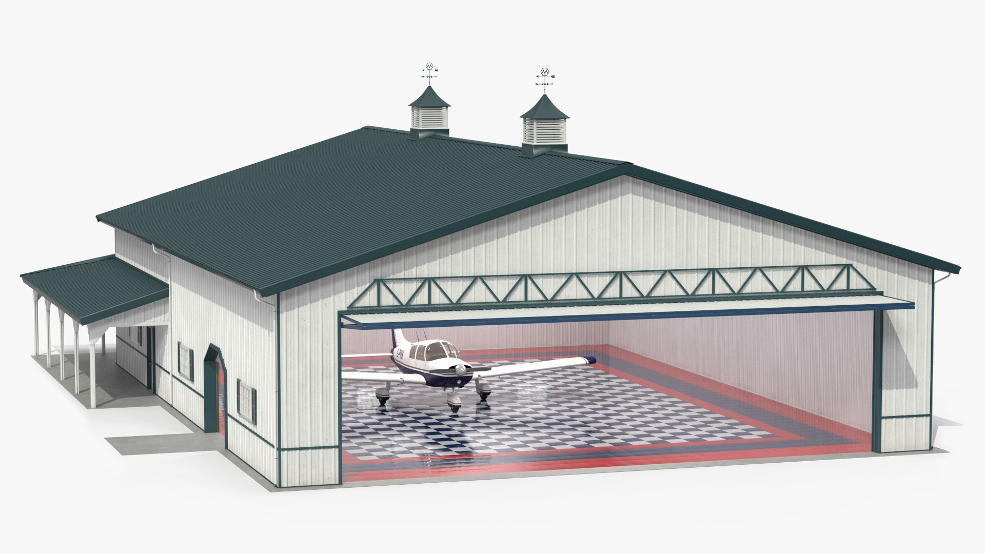 Piper PA-28-180 Cherokee Hangar Rigged 3D model preview