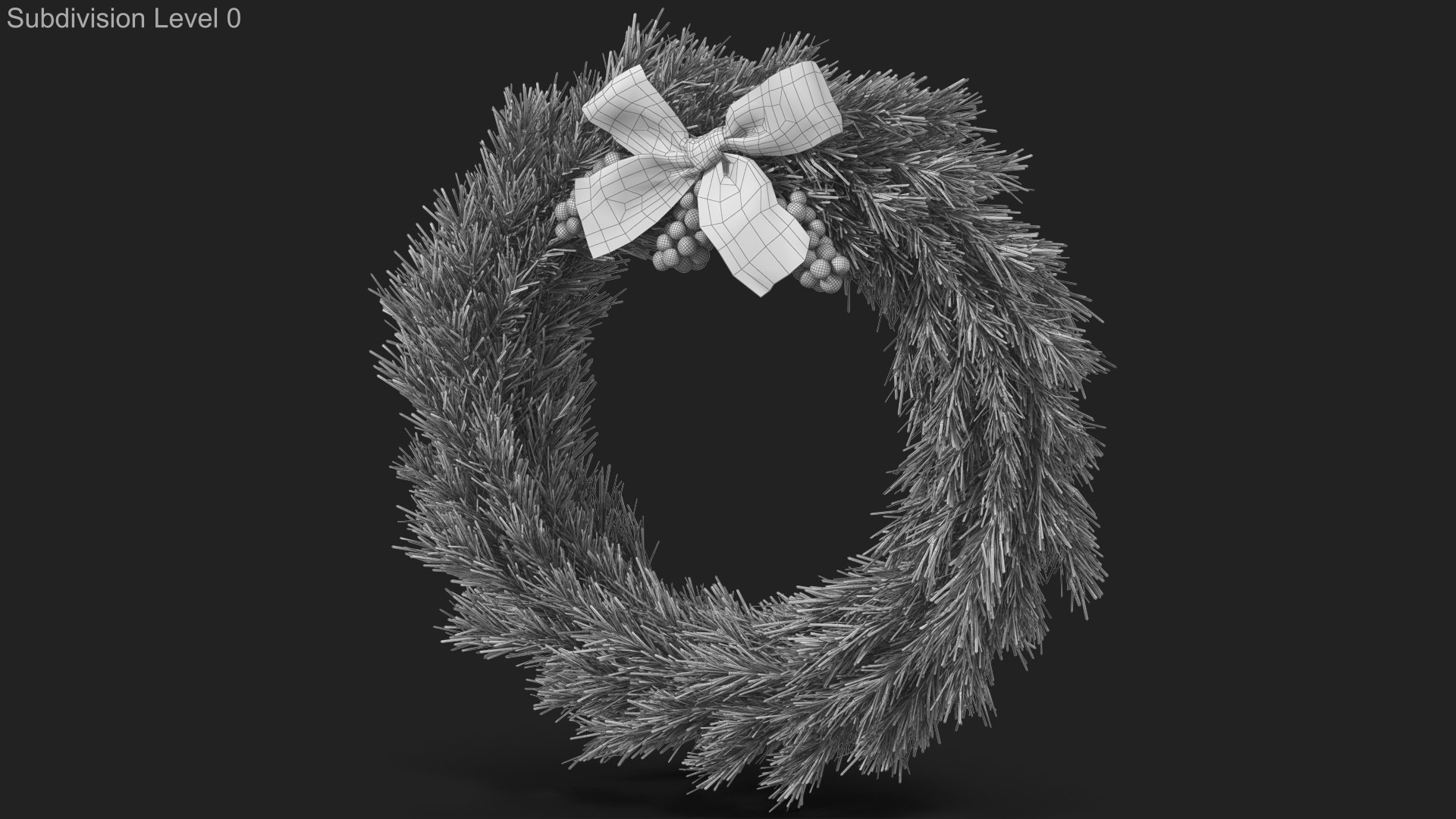 3D christmas wreath red bow model https://p.turbosquid.com/ts-thumb/rI/XXG7ar/lMRM7Uue/subdivision_level_00000/jpg/1574433786/1920x1080/fit_q87/6bc0f6fa9dd891c58a9c3ce6c99dfd4fdb886974/subdivision_level_00000.jpg
