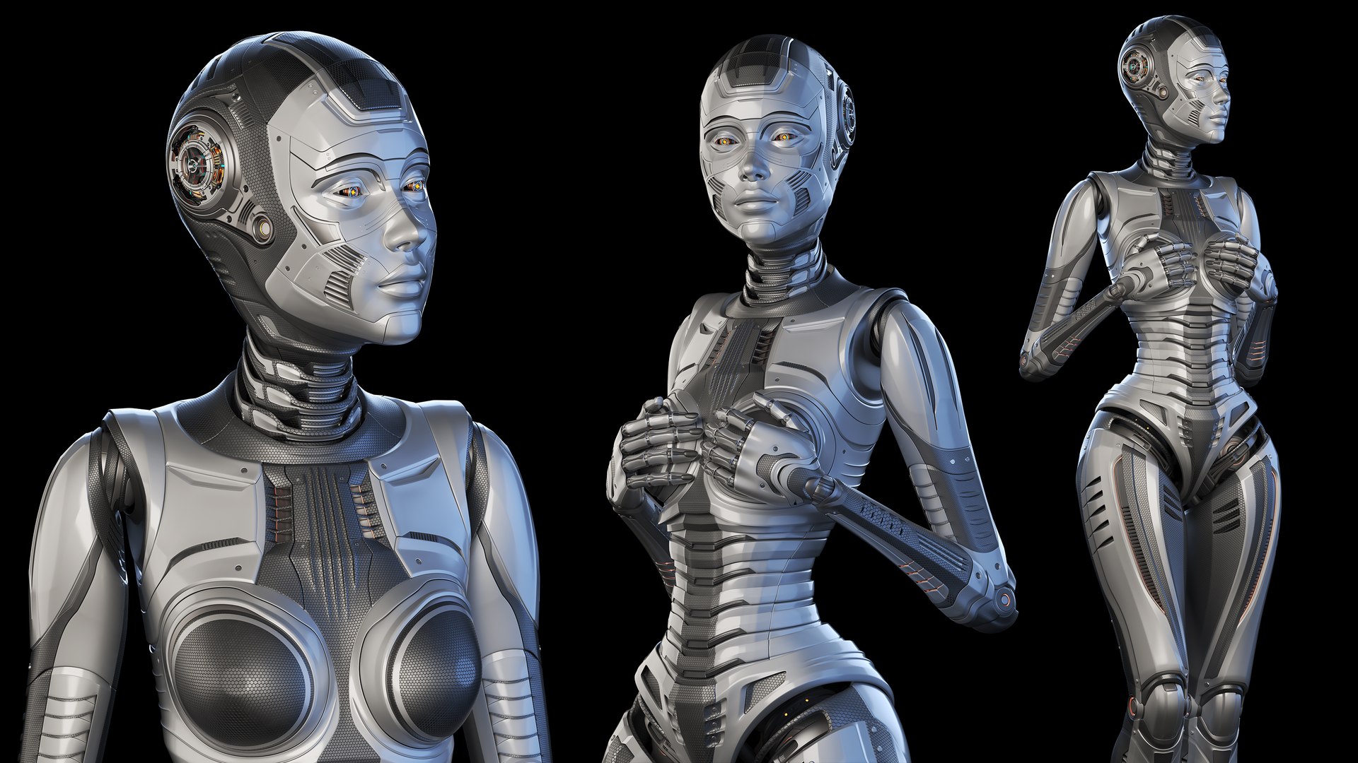 3D robot woman futuristic model https://p.turbosquid.com/ts-thumb/rI/daQ86x/Ii/2a_set/jpg/1611263491/1920x1080/fit_q87/5c6a84d51db212c86c2205276f575b72ae366e58/2a_set.jpg