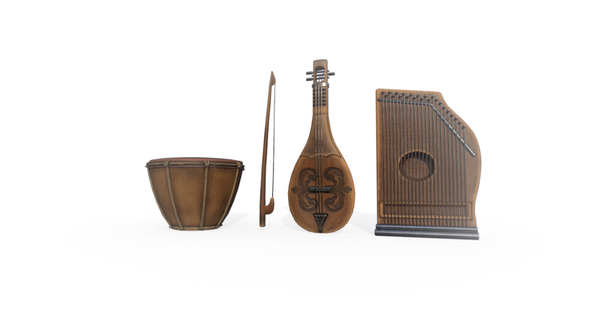 3D Model Musical Instruments Drum Flute Balalaika PBR Game Ready Low ...