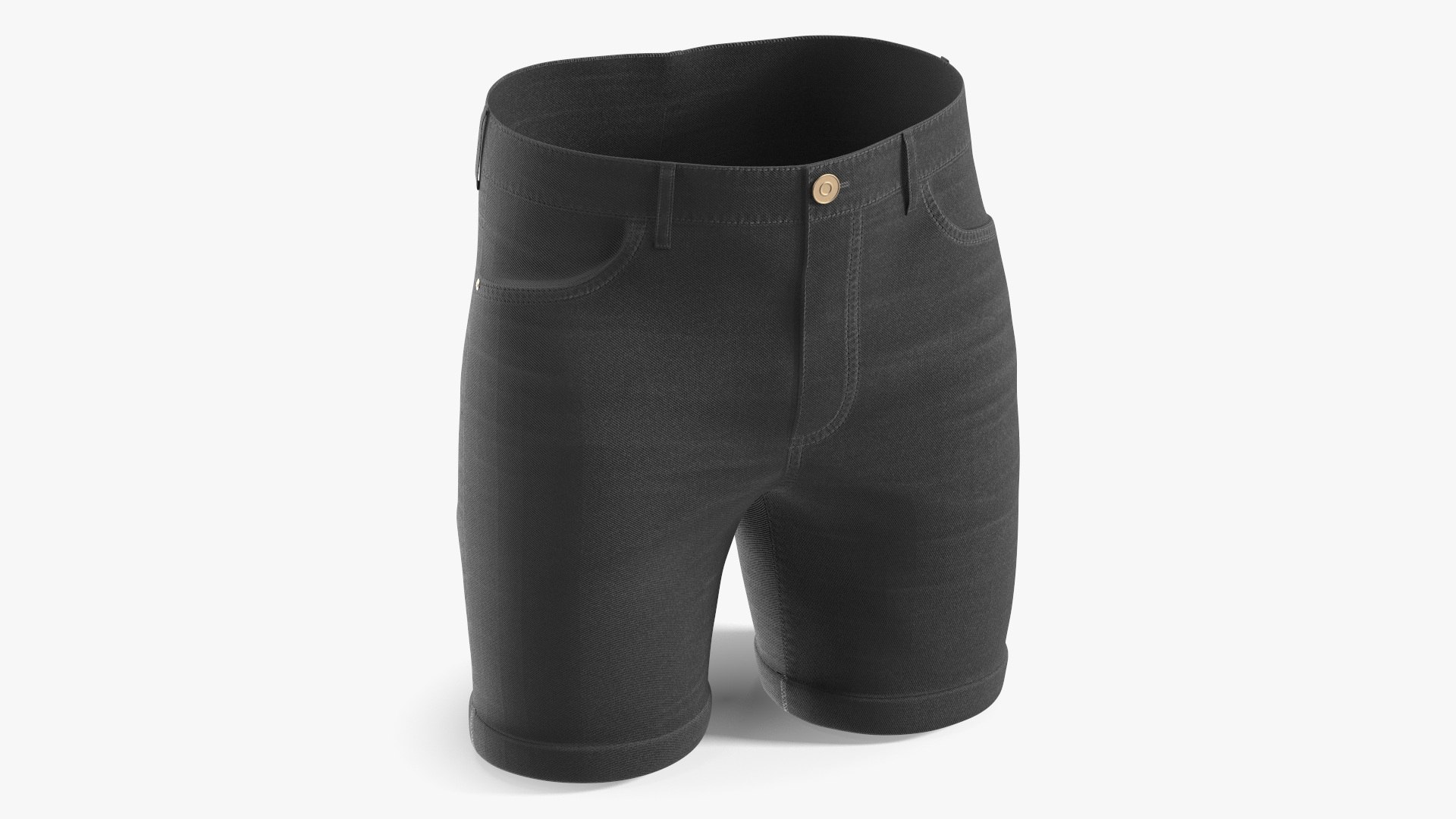 Straight Cut Summer Denim Shorts Black 3D model preview