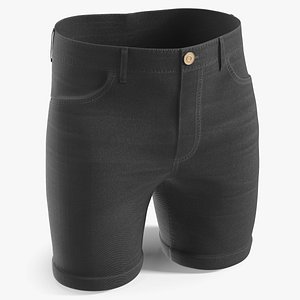 3D Straight Cut Summer Denim Shorts Black