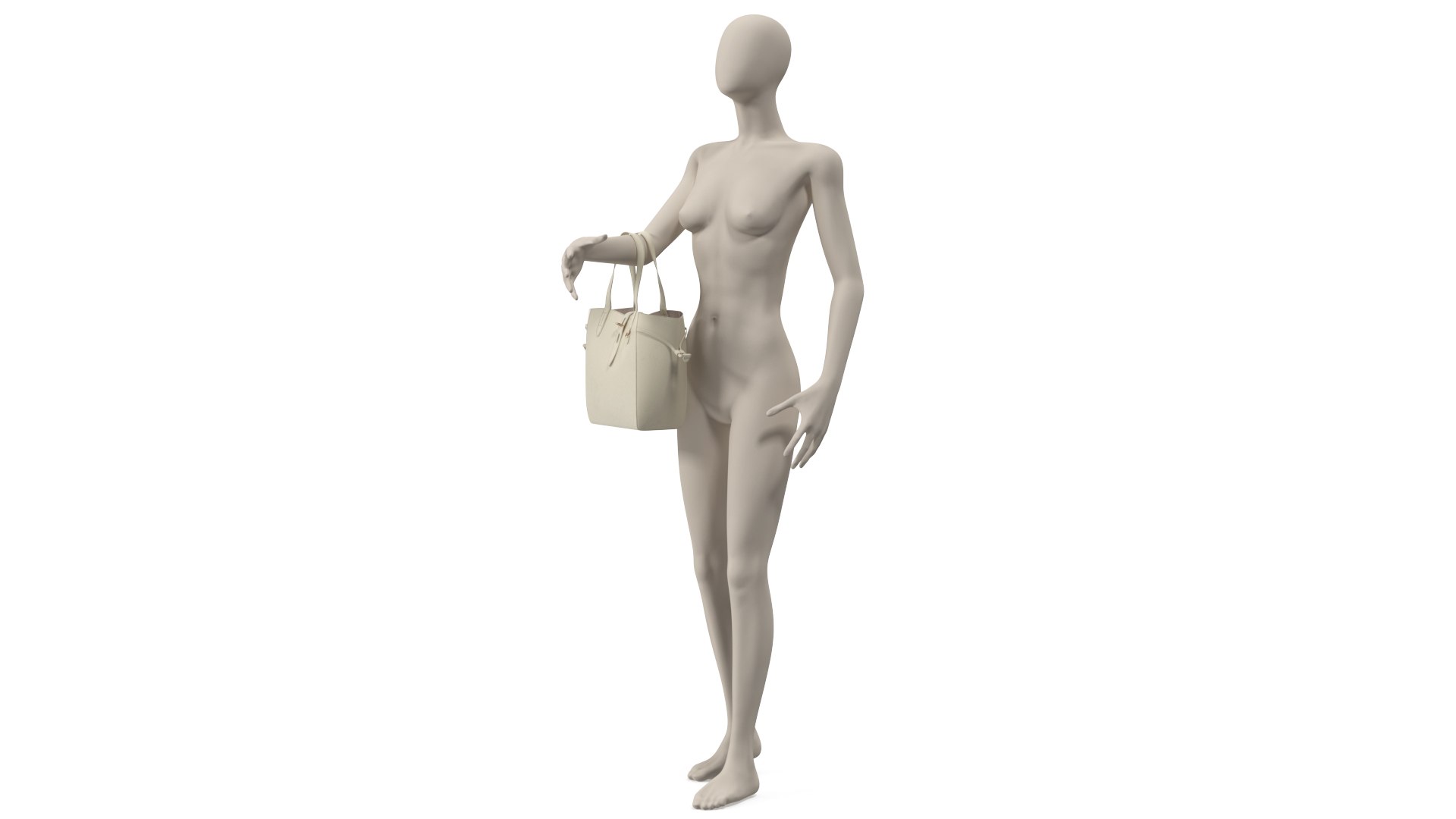 Leather Shopper Tote Bag Beige on Mannequin 3D model preview