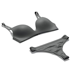 Womens Lingerie Black Set - female bikini thong underpants with brassiere 3D
