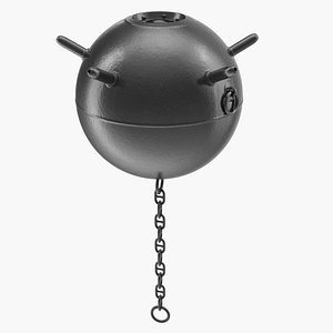 Underwater Sea Mine with Chain 3D Model