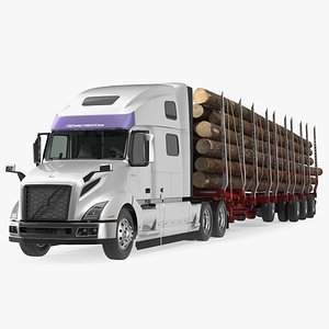 3D Volvo VNL 860 Truck with Logging Trailer Rigged
