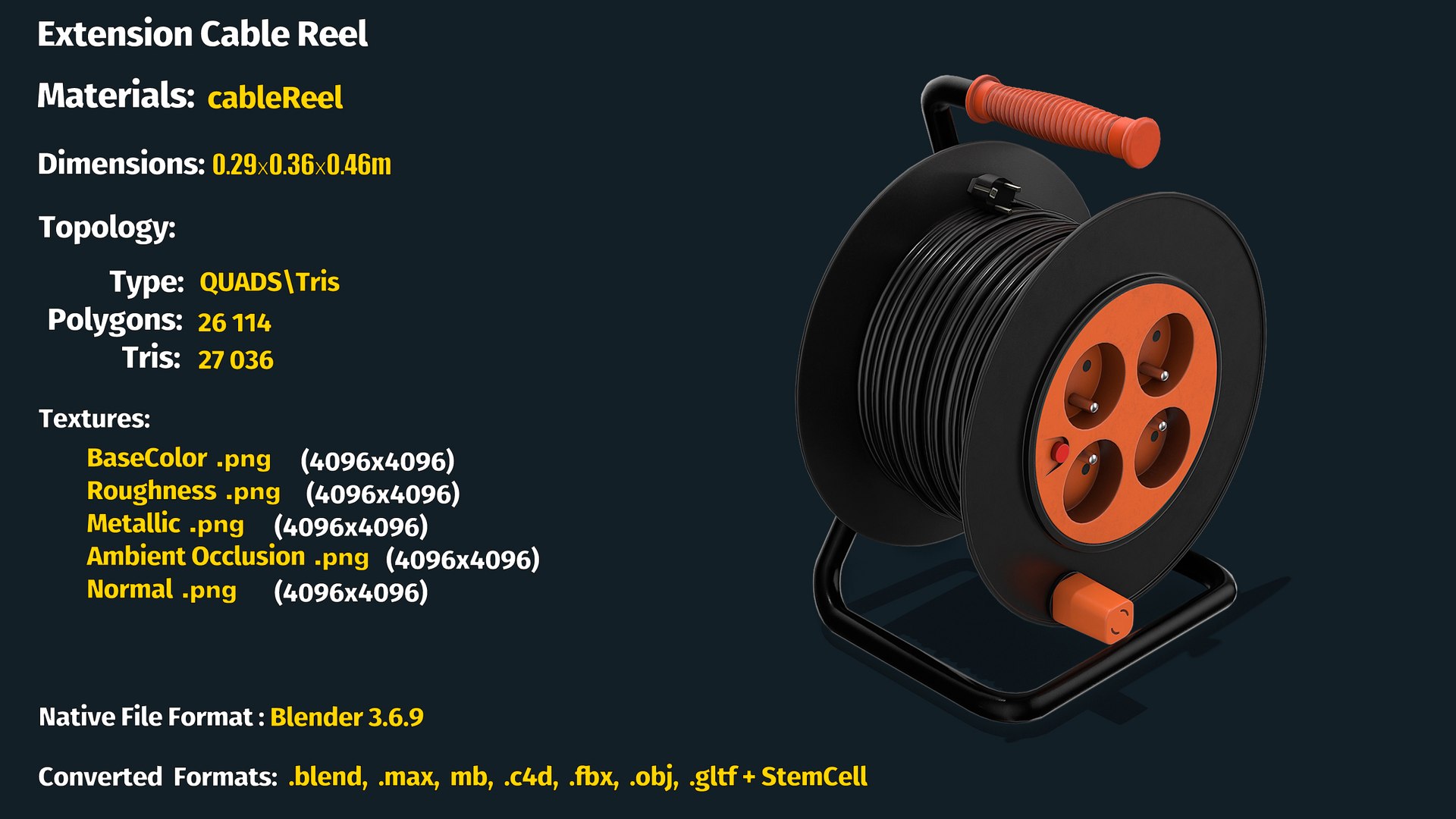 3D Extension Cable Reel https://p.turbosquid.com/ts-thumb/rJ/VPSBxj/GC/info/jpg/1719914535/1920x1080/fit_q87/b463a221ebd6cfebab8fdb6dbf1c4a51e6baa11b/info.jpg