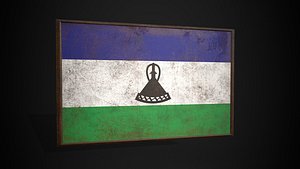 Old Picture Frame With Lesotho Flag - Game Ready PBR Low-poly 3D Model 3D model