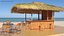 Tropical Service Tiki Bar with Thatch Roof and Wooden Stools Natural