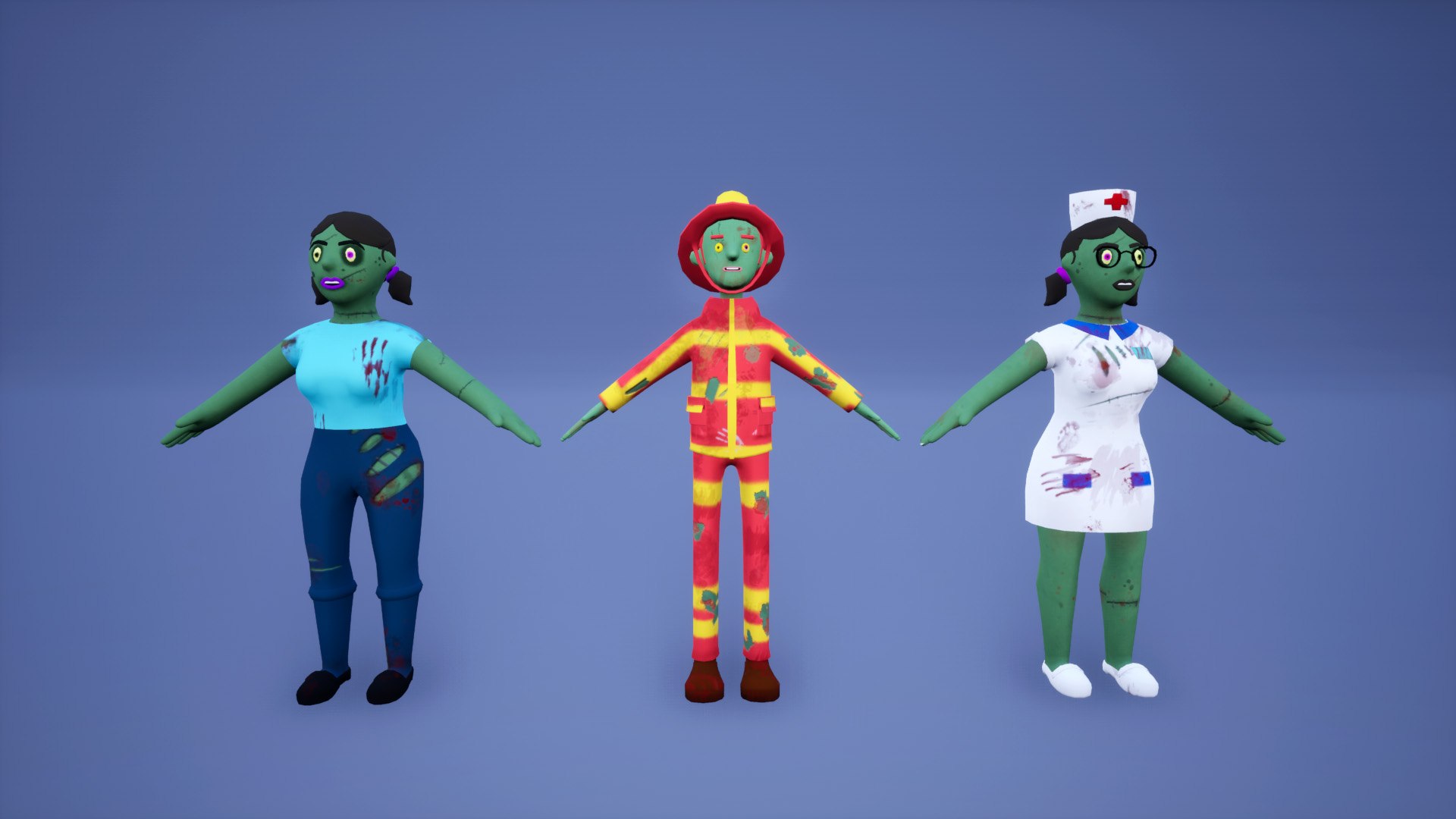 6 Cartoon Zombie APOCALYPSE Characters with Rig and Blendshapes Pack model https://p.turbosquid.com/ts-thumb/rK/6QU0wB/Gs/5/jpg/1734529683/1920x1080/fit_q87/fb0f0636070b15b88972ac79eba0a97872ee2b1e/5.jpg
