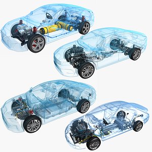 Chassis X-Ray and Electric Car Chassis X-Ray and Hybrid Electric Car Chassis X-Ray and Hydrogen Car 3D model