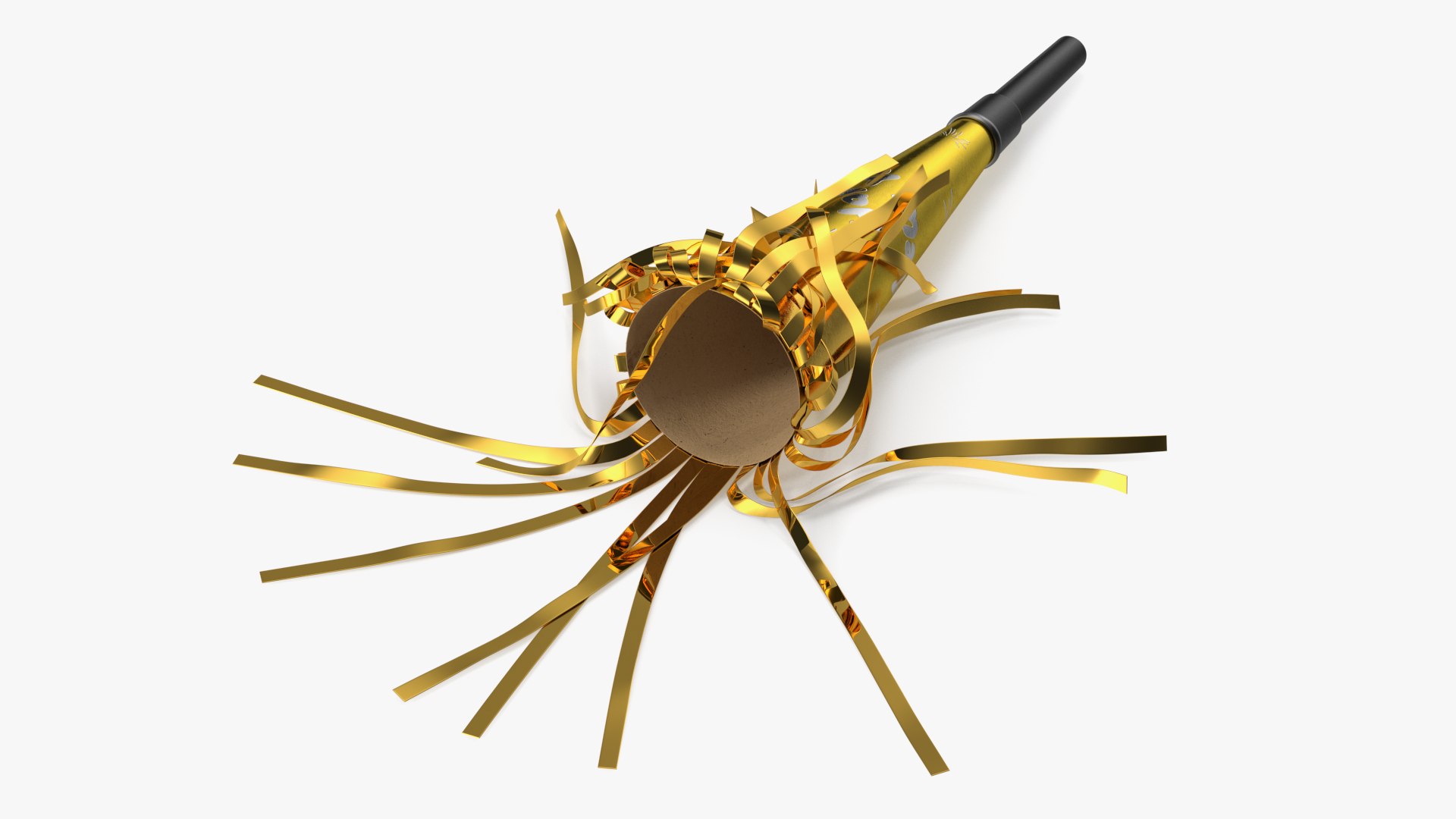 New Year Party Horn Lying Golden 3D model preview