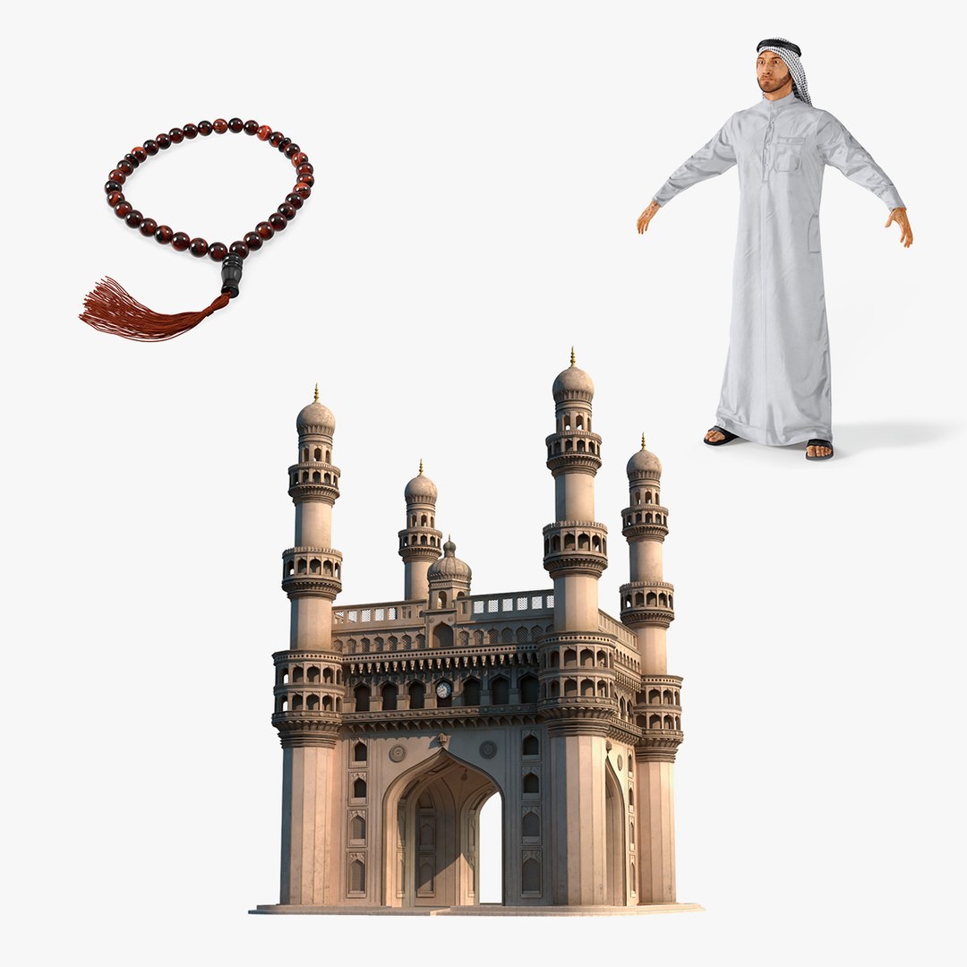 Arab Man with Traditional Arabic Symbols Collection 3D model preview