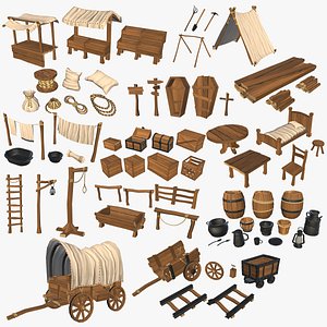 Stylized RPG Old West Wild West Medieval Low Poly Environment Game Assets and Props