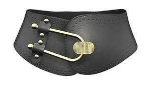 Wide Black Leather Belt With Large Buckle
