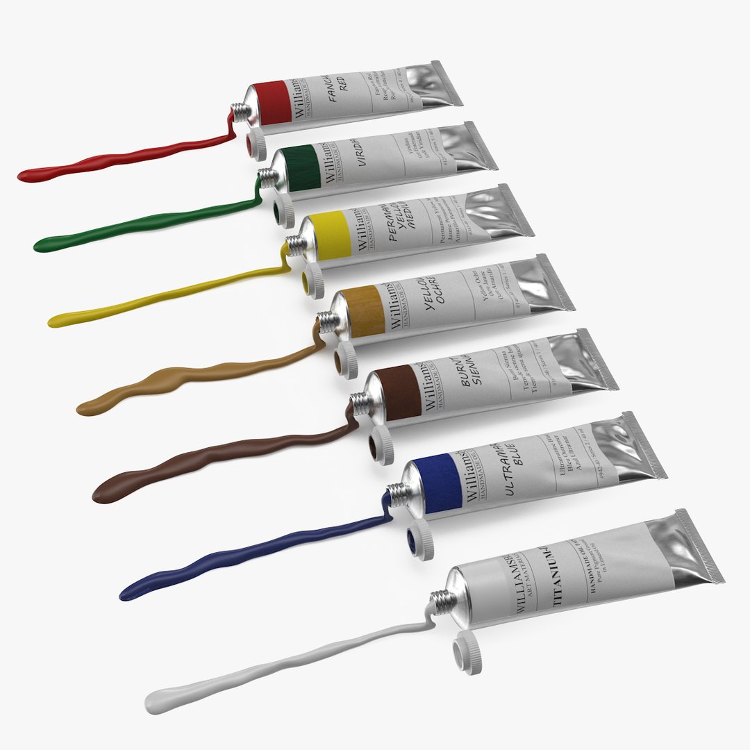 Williamsburg Row of Squeezed Oil Paint Tubes 3D model preview