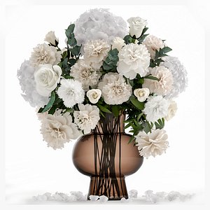 3D Decorative Bouquet of white flowers in a vase for decor 143