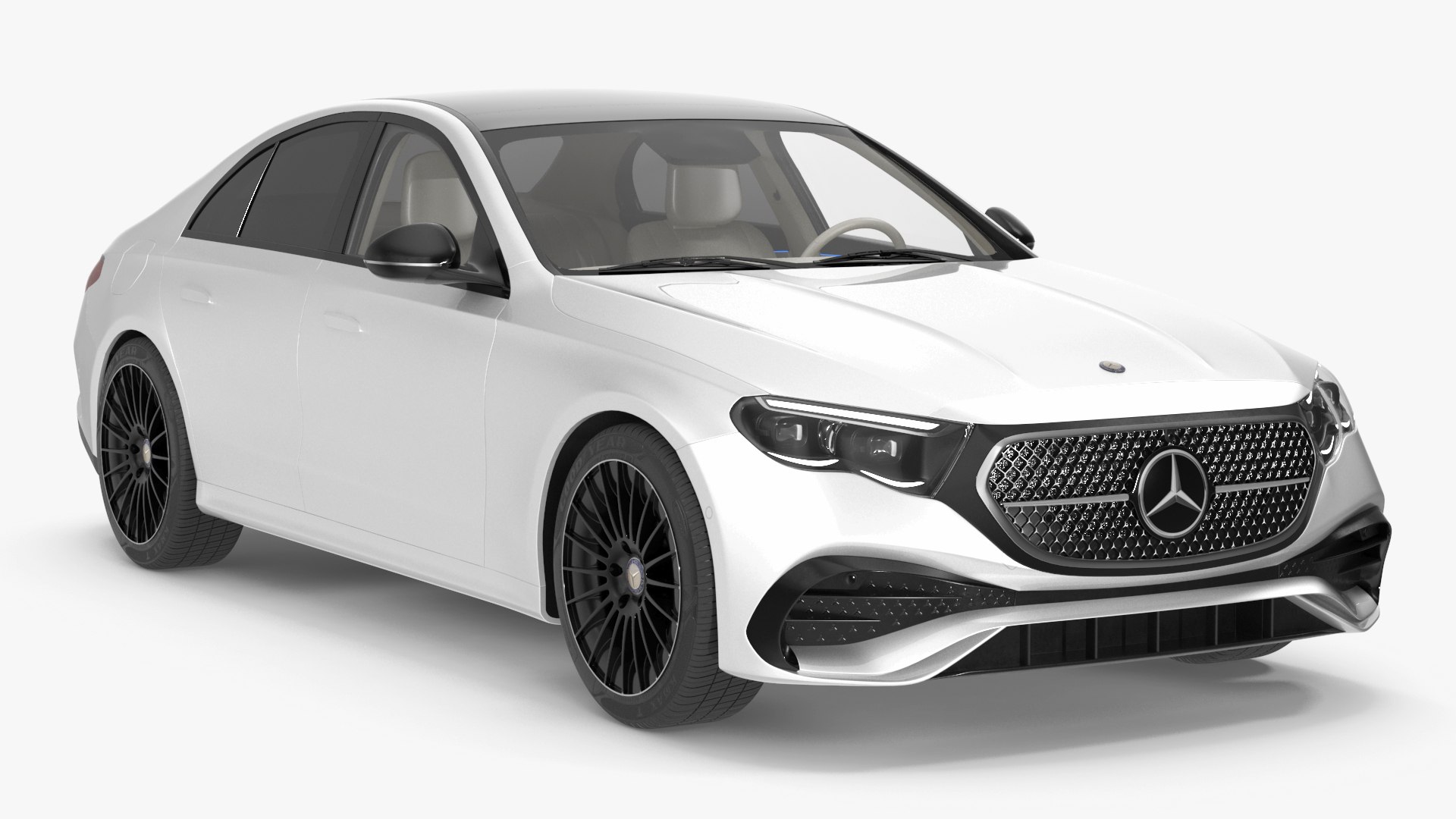 White 2023 Mercedes E-Class Simple Interior 3D model preview