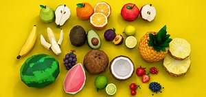 Low Poly Fruit Pack Stylized Game Ready FBX OBJ 3D model