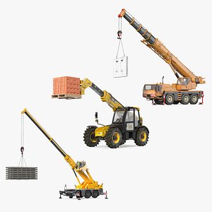 3D Industrial Vehicles with Building Materials Collection