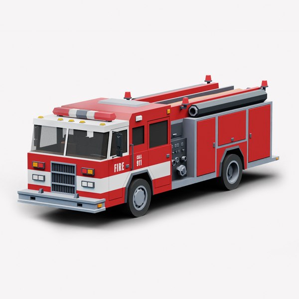 3D Cartoon Stylized American Fire Truck model