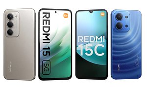 3D Xiaomi Redmi 15 5G Titanium And Xiaomi Redmi 15C Blue model