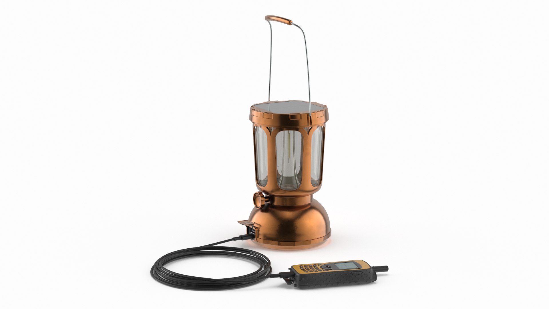 Solar Camping Lantern with USB Output and Phone Connected Copper 3D model preview