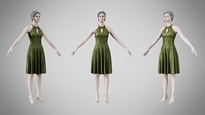3D model Dress 23 Olive Green Velvet With Design