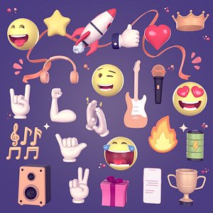 Cartoon Pack Rocket Smiley Face Emoji Emoticon Smartphone Music Star Hand Trophy Crown Fire AD