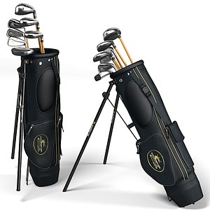 3D model of Vintage Louis Vuitton Monogram LV Golf Bag with Clubs
