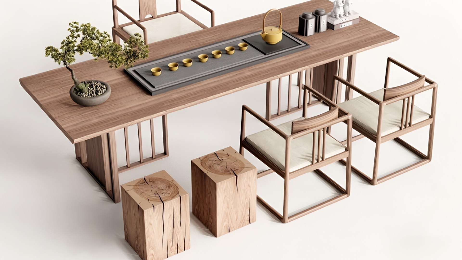 3D New Chinese Tea Table And Chair Model - TurboSquid 2296366