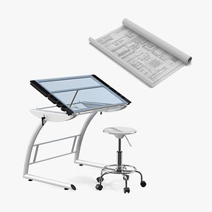 Drafting Table with Blueprints Collection