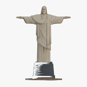 Jesus Stone Statue 3D Model High Low Poly Religious Sculpture