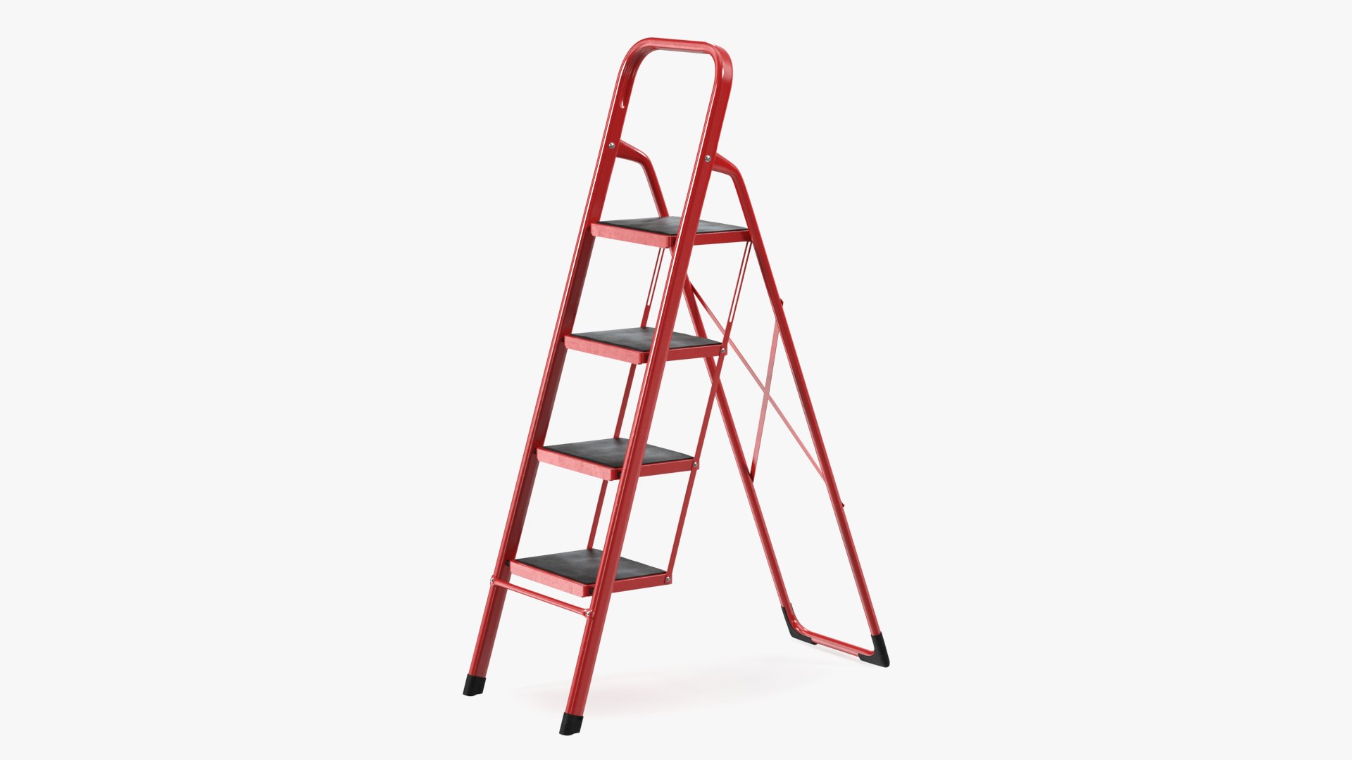 Red Steel Folding 4 Step Ladder for Home Rigged 3D model preview