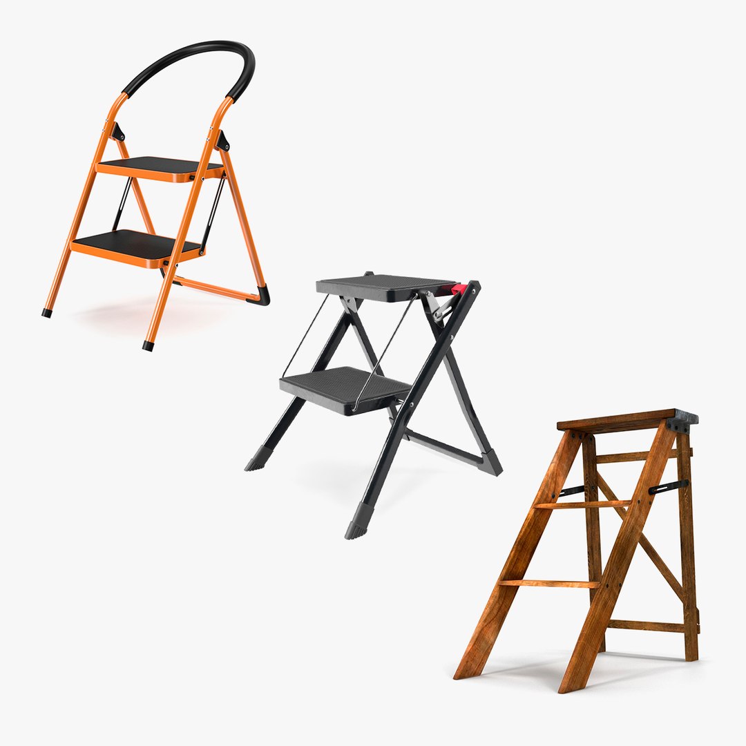 Ladder Folding Step Stools Collection 2 3D model preview