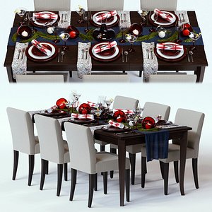 3d model red shimmer holiday table