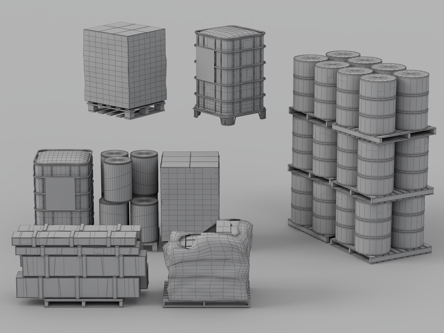 Palletized Industrial Drums and Cargo Packages 3D model https://p.turbosquid.com/ts-thumb/rO/xPcmqn/Fs/wire_006/jpg/1792236650/1920x1080/fit_q87/5c0a72745061612c3b3169ec9029db5fac5c06cd/wire_006.jpg