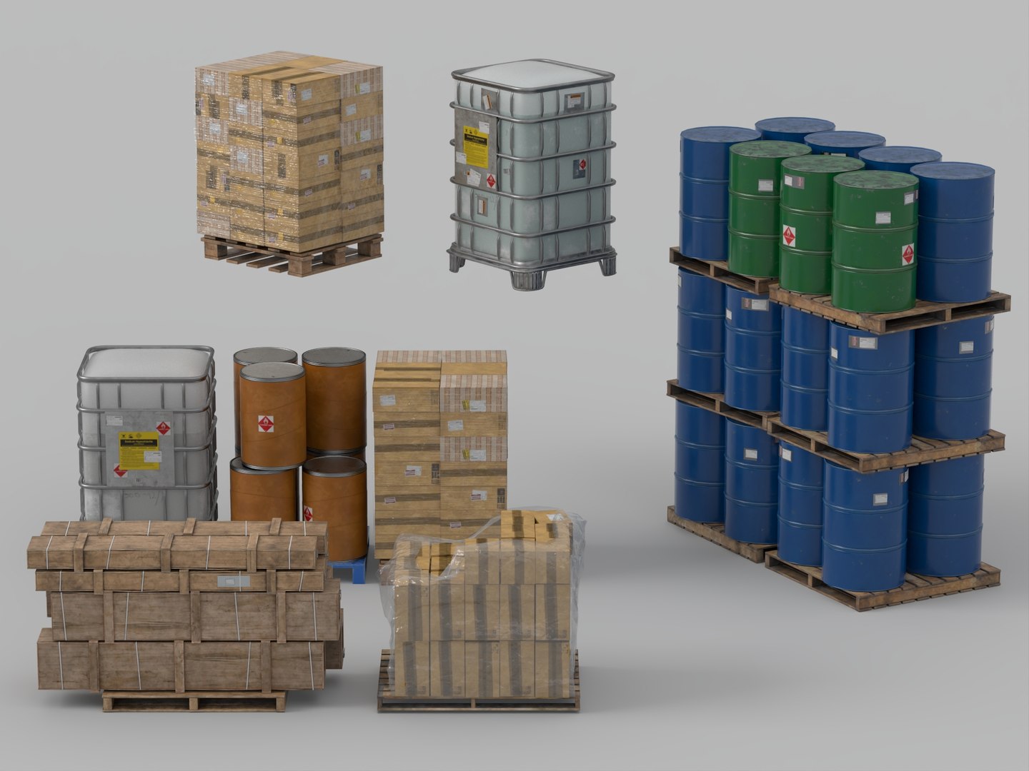 Palletized Industrial Drums and Cargo Packages 3D model https://p.turbosquid.com/ts-thumb/rO/xPcmqn/n6/wire_001/jpg/1792236644/1920x1080/fit_q87/582fa35cf75b75530f1e707aaf2ff5d22fd7273a/wire_001.jpg