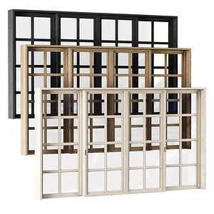 Rectangle wooden windows with sliding doors v3