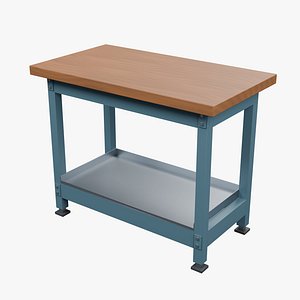 Wood and Steel Assembly Table with Lower Storage - 900 x 500 x 720 mm 3D model