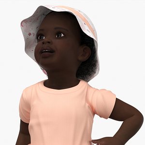 Little African Girl in Summer Outfit Rigged 3D
