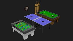 Lowpoly Pub Game Set Pool-Table Tabletennis Tablesoccer Darts